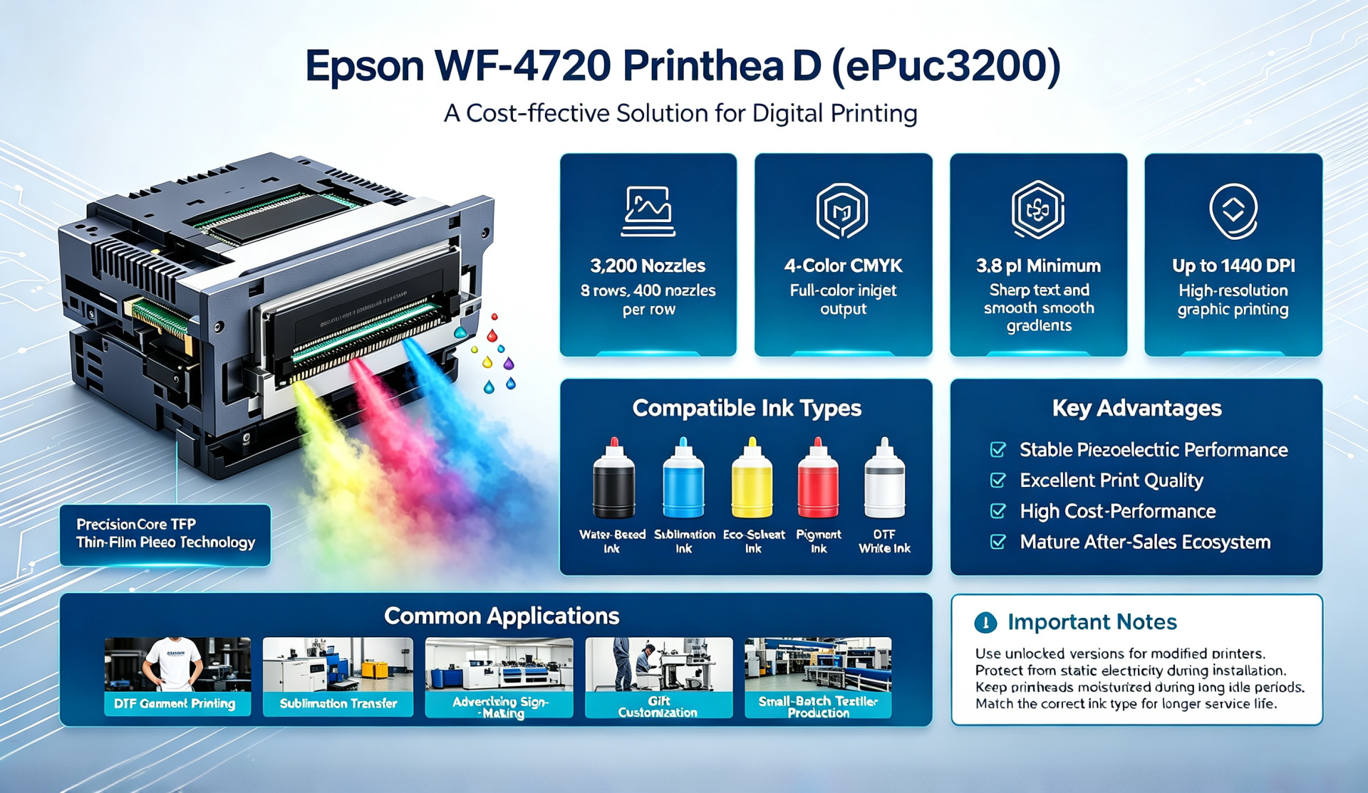 Blog công ty mới nhất về Epson WF-4720 Printhead EPS3200 | PrecisionCore TFP Print Head for DTF & Sublimation Printing