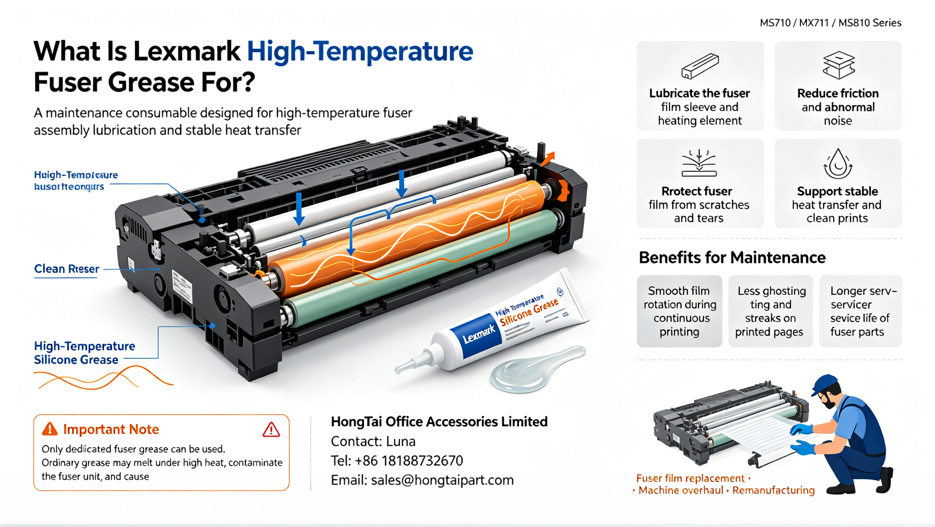 Blog công ty mới nhất về Mỡ silicon nhiệt độ cao Lexmark | Đối với dòng MS710 MX711 MS810