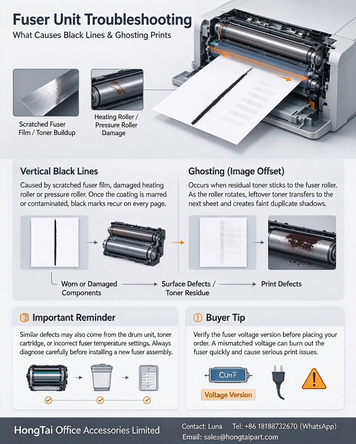 Blog công ty mới nhất về Fuser Unit Troubleshooting: What Causes Vertical Black Lines & Ghosting on Laser Prints